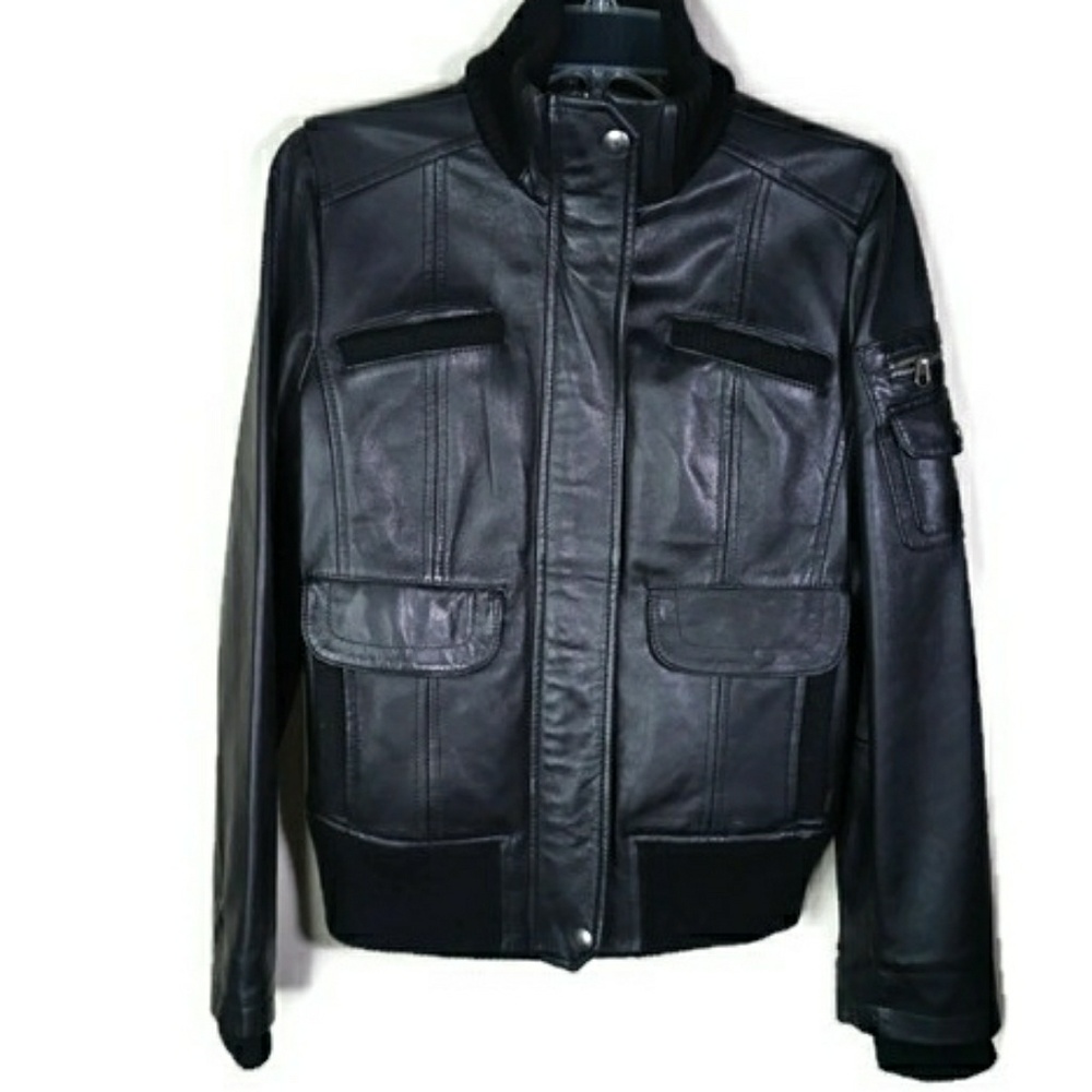 MNG  • By Mango Leather Bomber Jacket S/M